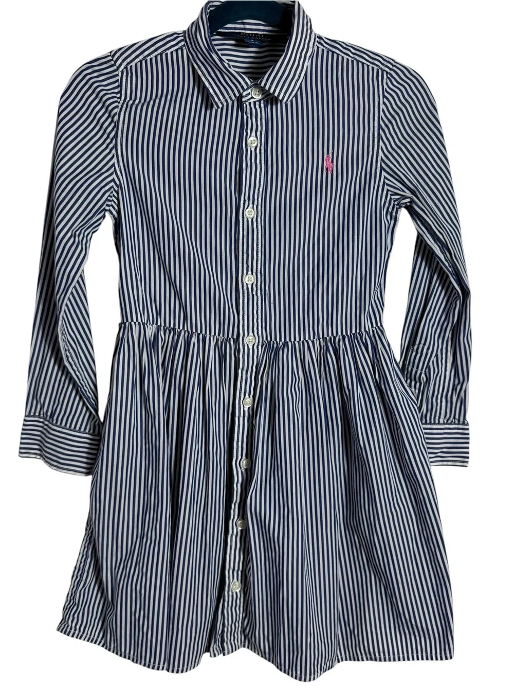 Polo Ralph Lauren Girls Striped Shirt Dress Navy White Size 5 Cotton